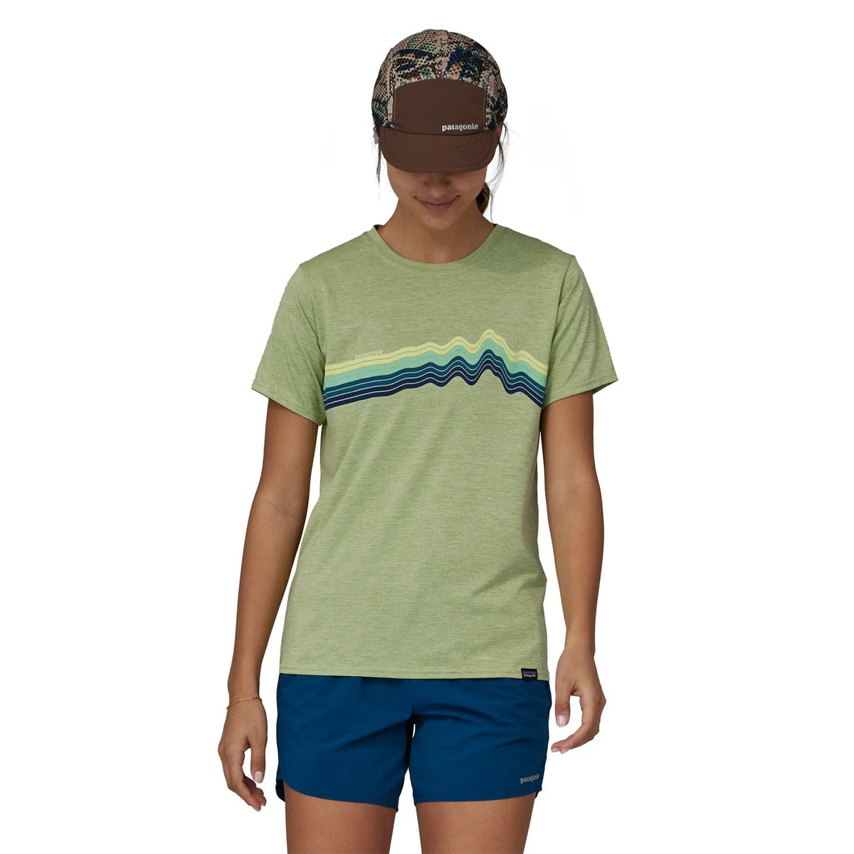 W's Capilene® Cool Daily Graphic T-Shirt - Recycled Polyester Shirt Patagonia Ridge Rise Stripe: Salvia Green X-Dye S