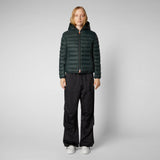 W's Ethel Hooded Puffer Jacket - 100% Recycled Nylon Jacket Save The Duck Green Black S