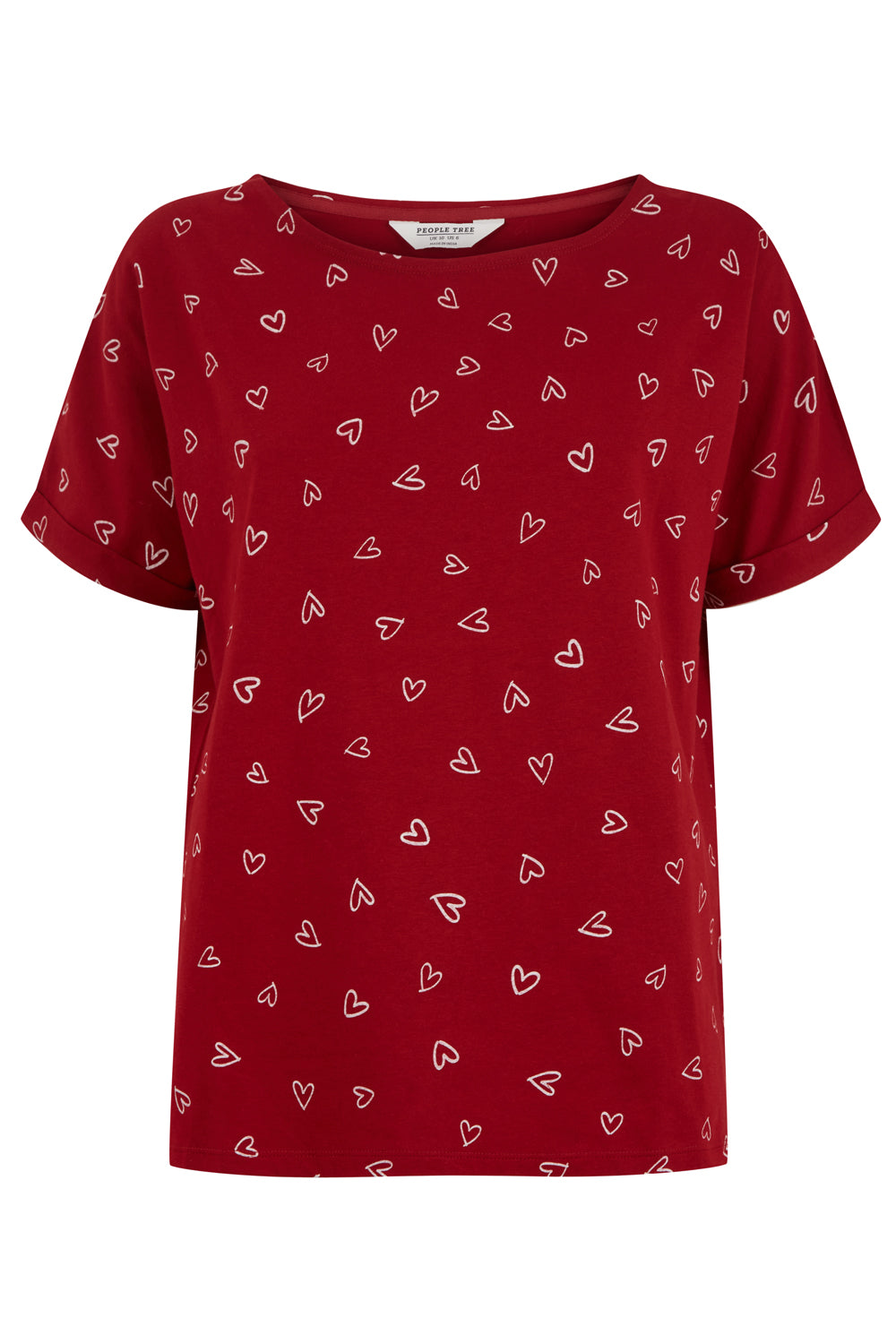 People Tree W's Hearts Pyjama Tee - 100% Organic Certified Cotton Red Underwear