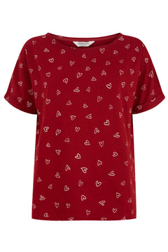 People Tree W's Hearts Pyjama Tee - 100% Organic Certified Cotton Red Underwear