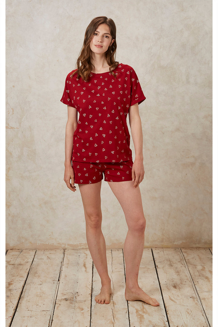 W's Hearts Pyjama Tee - 100% Organic Certified Cotton Underwear People Tree Red 10