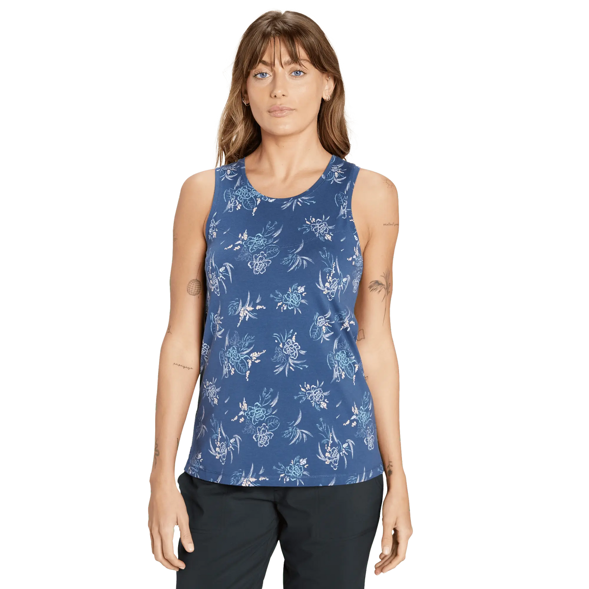 Sherpa W's Kira Tank - Organic Cotton & Modal Rayon Neelo Blue Floral Shirt