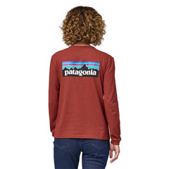 Patagonia W's L/S P-6 Logo Responsibili-Tee - Recycled Cotton & Recycled Polyester Burl Red Shirt
