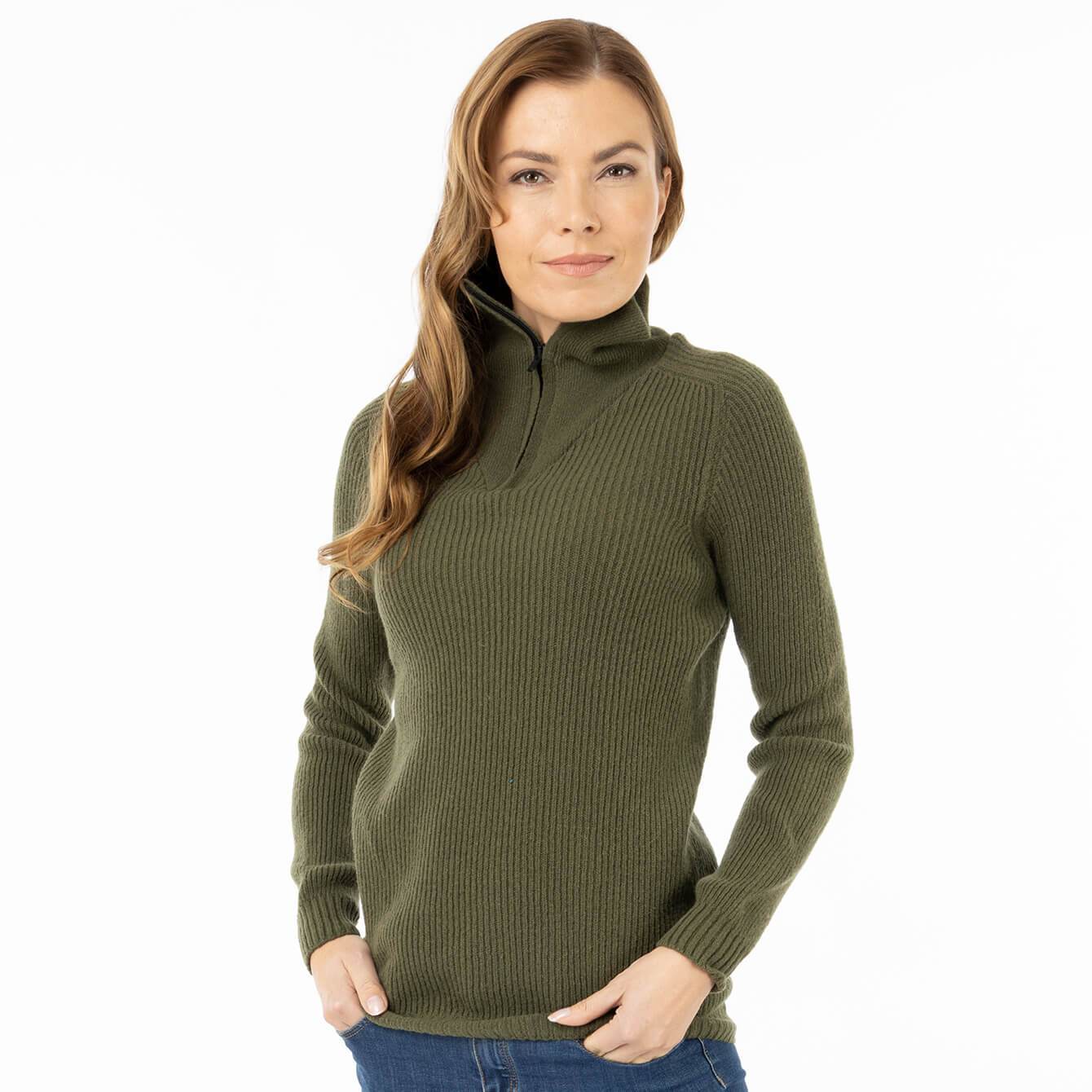 North Outdoor W's Metso Sweater - 100 % Merino Wool - Made in Finland Olive Green Shirt