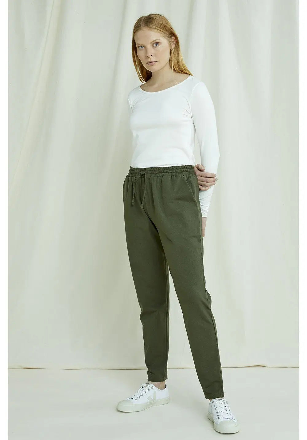 People Tree W's Sasha Trouser - Organic Fairtrade Certified Cotton Khaki Pants