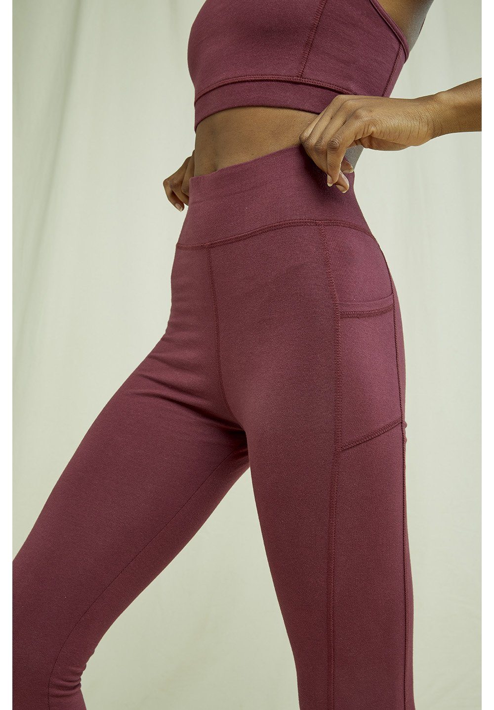 People Tree W's Yoga Pocket Leggings - Organic Cotton Burgundy Pants