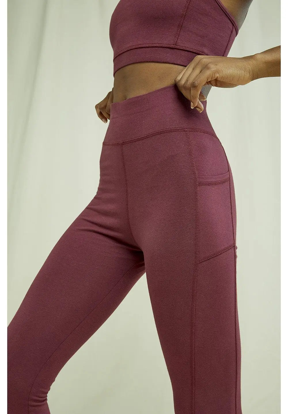 W's Yoga Pocket Leggings - Organic Cotton Pants People Tree Burgundy 8
