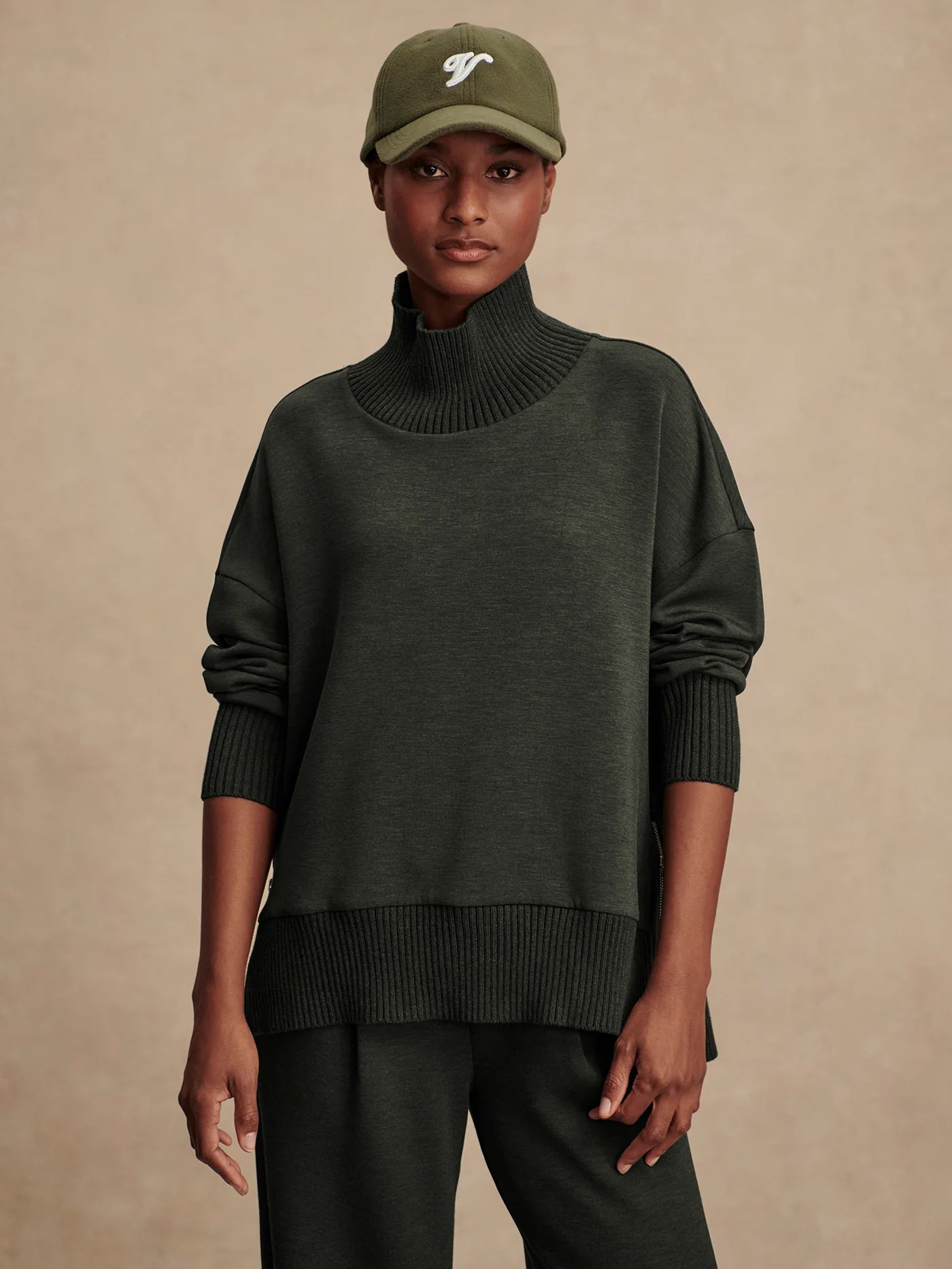 Varley Barker High-Neck Sweat Olive Marl Shirt