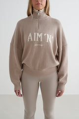 Aimn College Knitted Half Zip Dark Clay Sweaters