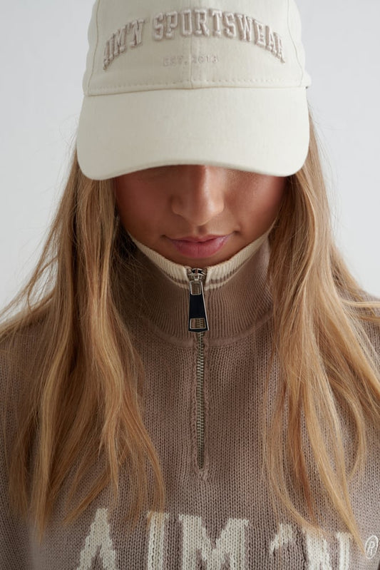 Aimn College Knitted Half Zip Dark Clay Sweaters