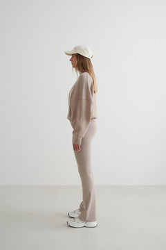 Aimn College Knitted Half Zip Dark Clay Sweaters