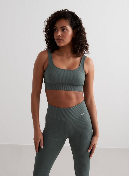 Aimn Ribbed Seamless Bra Sage Bra