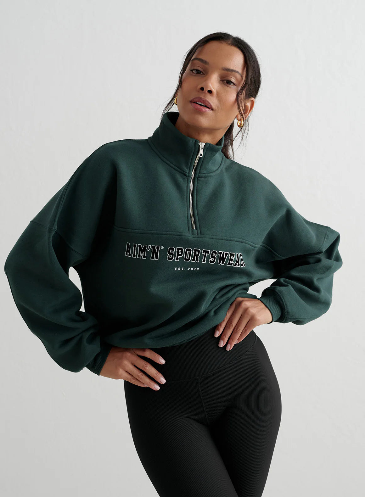 Aimn - Varsity Sweat Half Zip - Weekendbee - sustainable sportswear