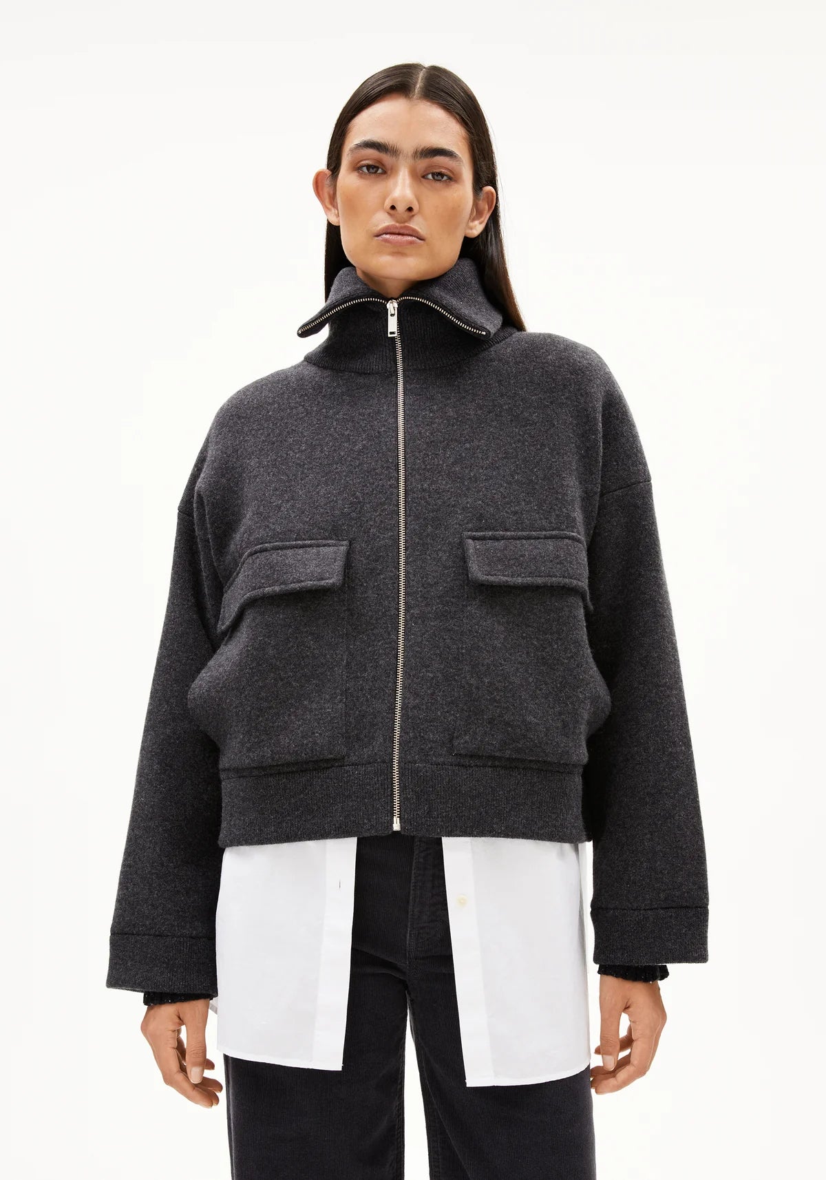 Armedangels W's Joaniaas Jacket - Organic Cotton & Wool Steel Melange Jacket