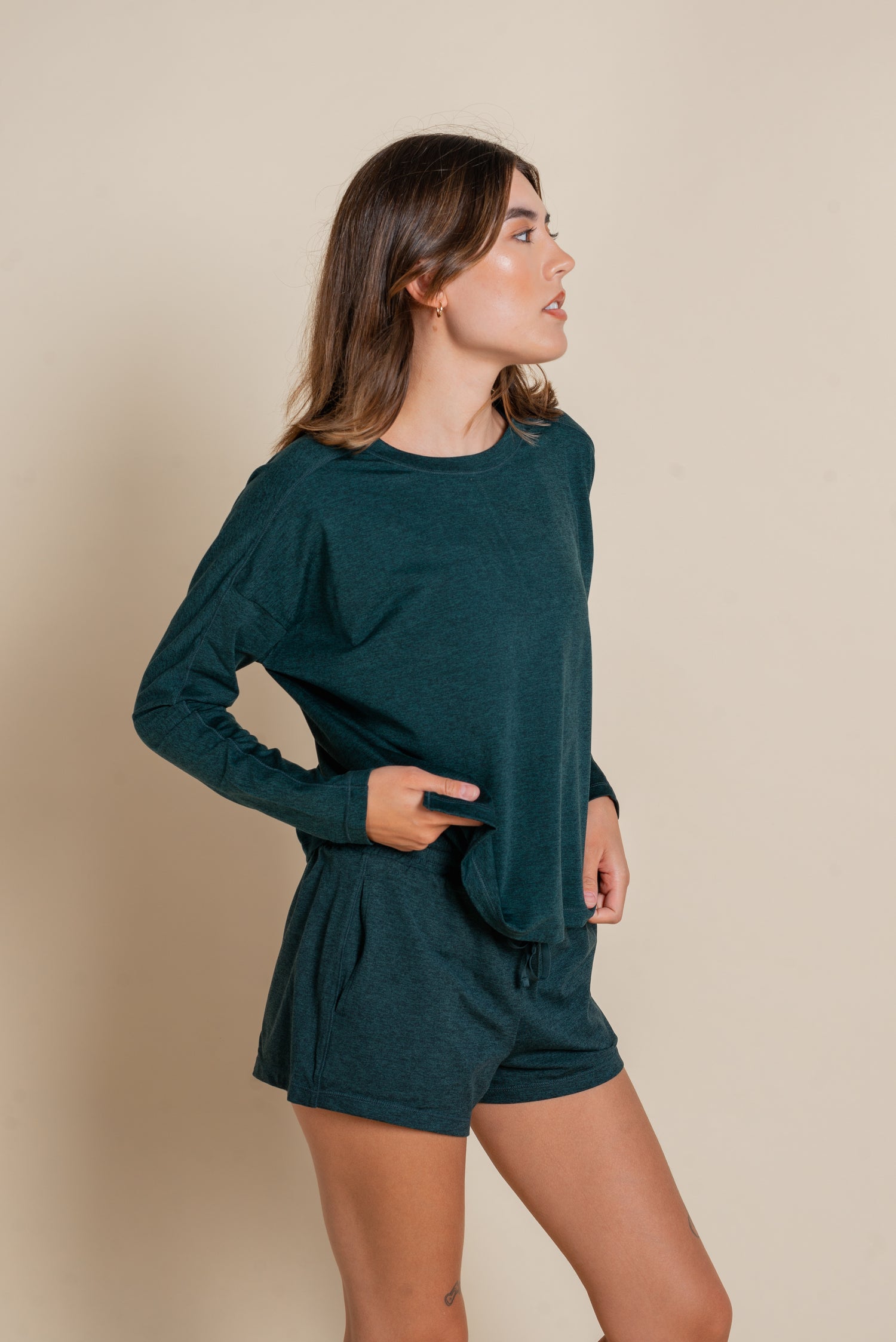 Girlfriend Collective ReSet Long Sleeve Tee - Recycled PET Moss Shirt