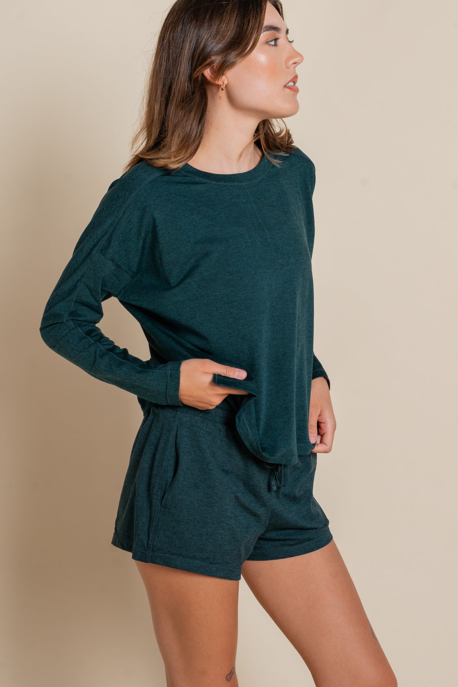 Girlfriend Collective ReSet Long Sleeve Tee - Recycled PET Moss Shirt