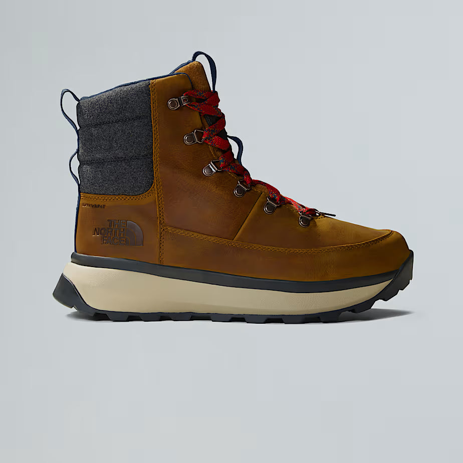 The North Face M's Bergen Leather Waterproof Snow Boots Timber Tan-TNF Red Shoes
