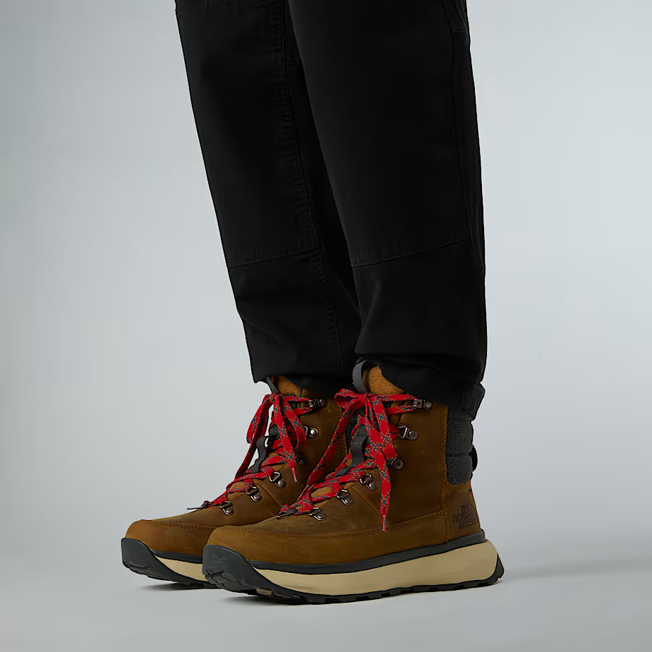 The North Face M's Bergen Leather Waterproof Snow Boots Timber Tan-TNF Red Shoes