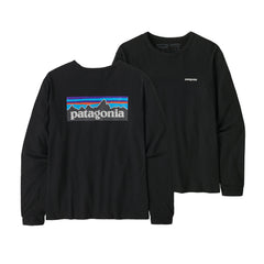 Patagonia W's L/S P-6 Logo Responsibili-Tee - Recycled Cotton & Recycled Polyester Black Shirt
