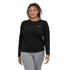 Patagonia W's L/S P-6 Logo Responsibili-Tee - Recycled Cotton & Recycled Polyester Black Shirt