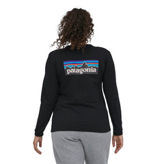 Patagonia W's L/S P-6 Logo Responsibili-Tee - Recycled Cotton & Recycled Polyester Black Shirt