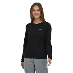 Patagonia W's L/S P-6 Logo Responsibili-Tee - Recycled Cotton & Recycled Polyester Black Shirt