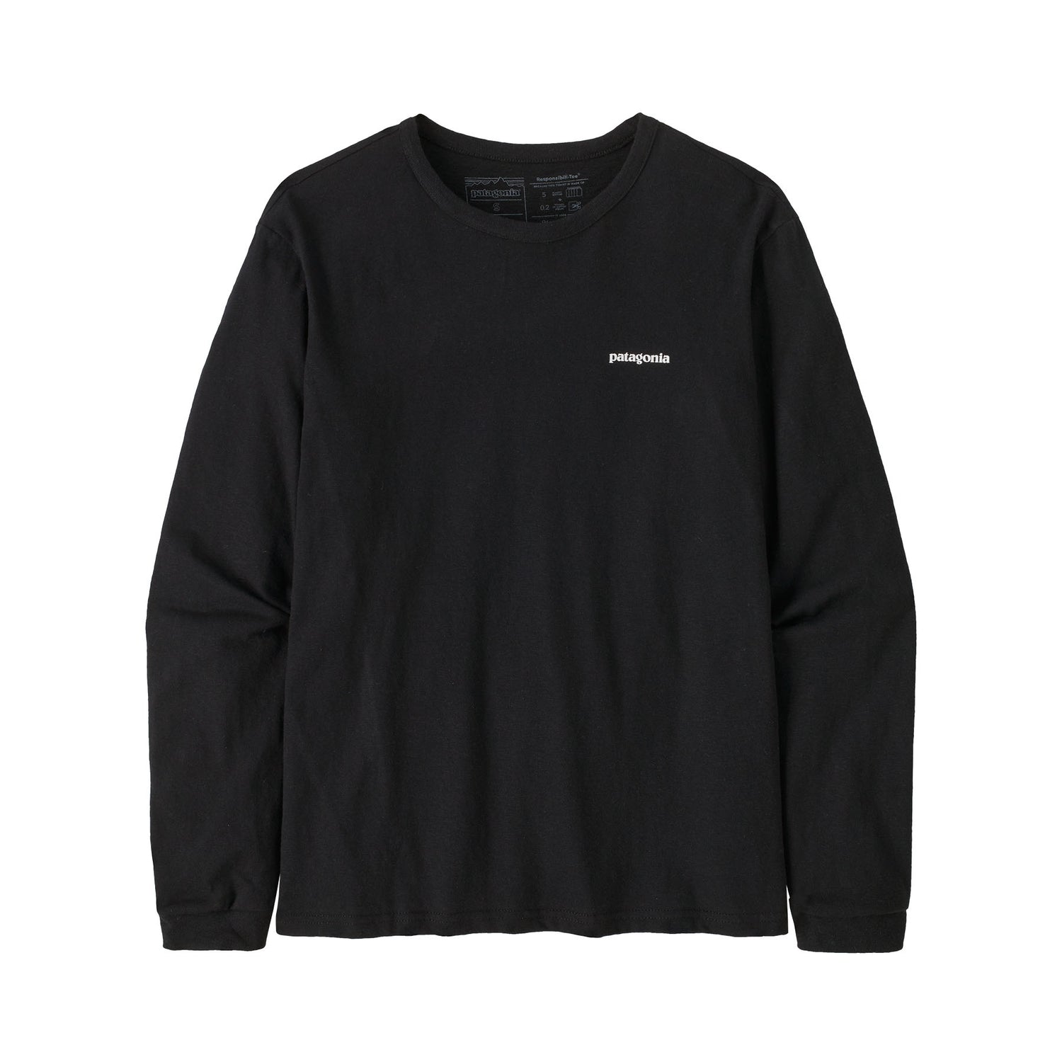 Patagonia W's L/S P-6 Logo Responsibili-Tee - Recycled Cotton & Recycled Polyester Black Shirt