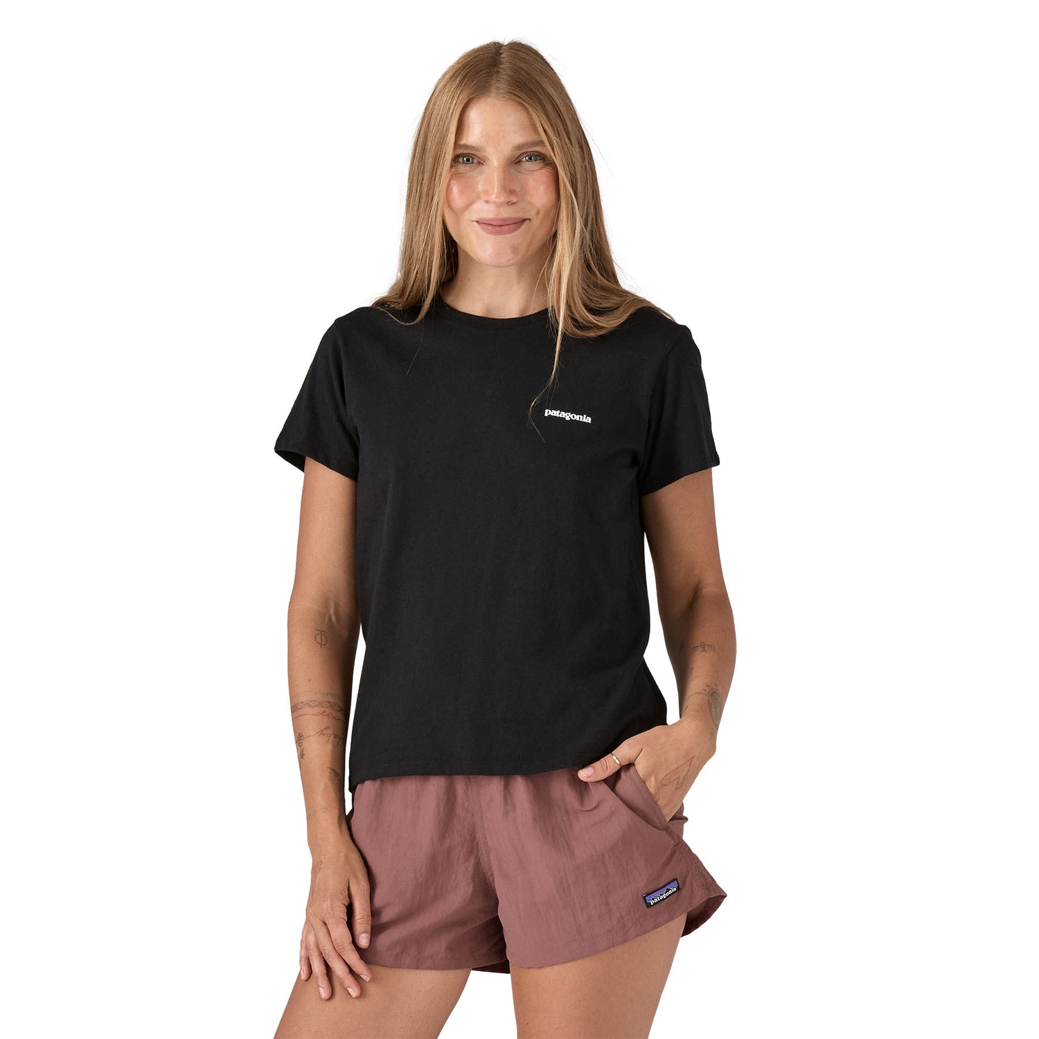 Patagonia W's P-6 Logo Responsibili-Tee - Recycled Cotton & Recycled Polyester Black Shirt