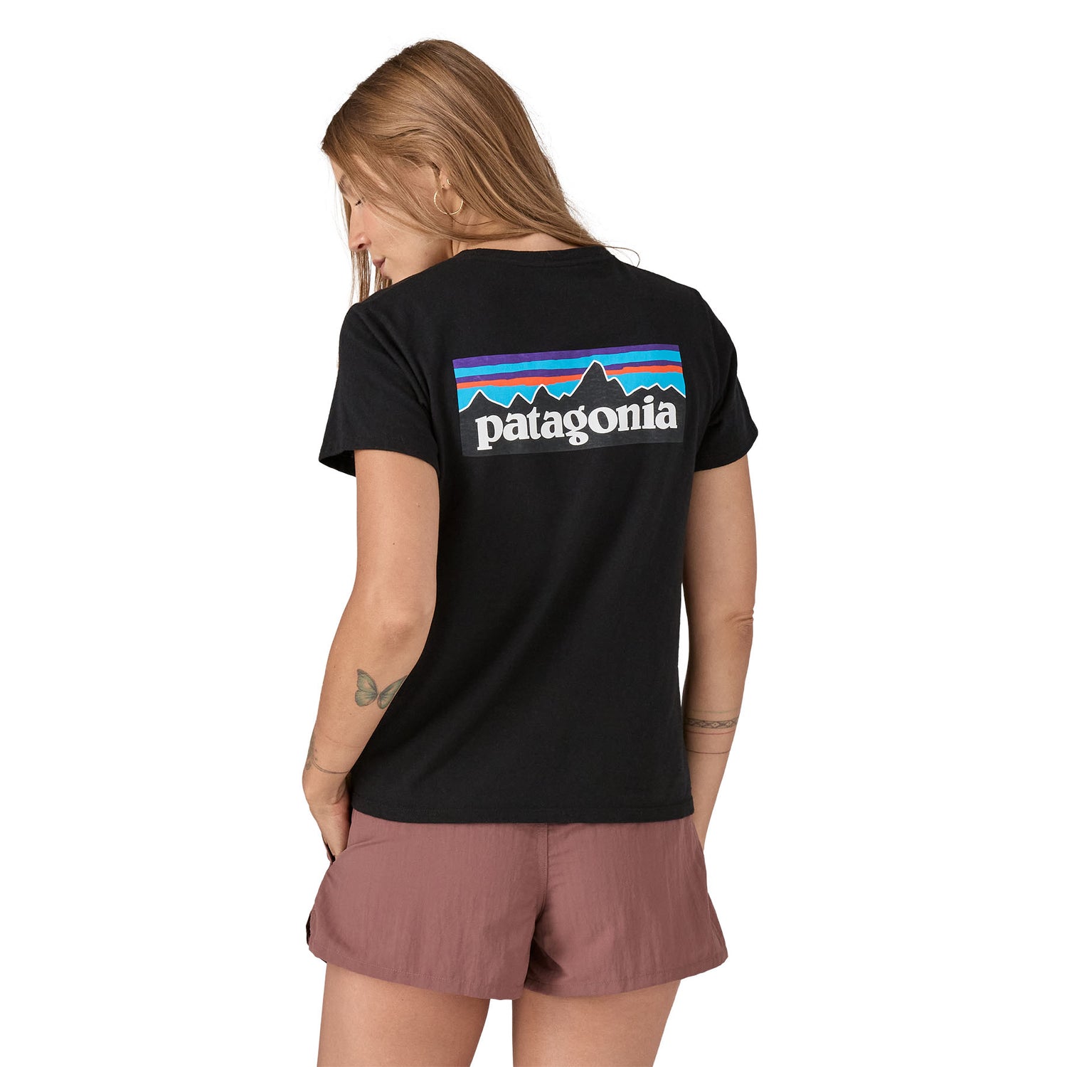 Patagonia W's P-6 Logo Responsibili-Tee - Recycled Cotton & Recycled Polyester Black Shirt