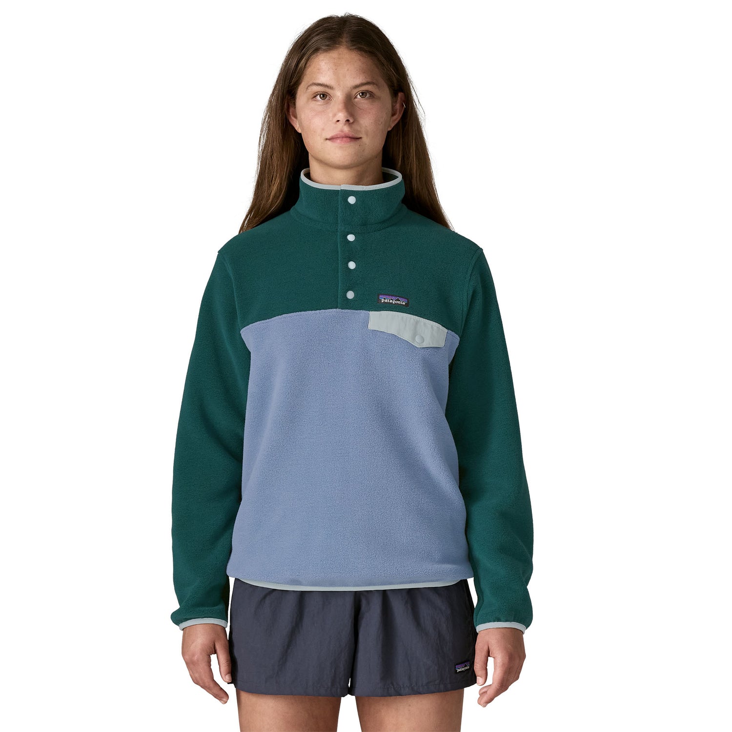 Patagonia W's Lightweight Synchilla Snap-T Fleece Pullover - Recycled Polyester Mother Tree: Barnacle Blue Shirt