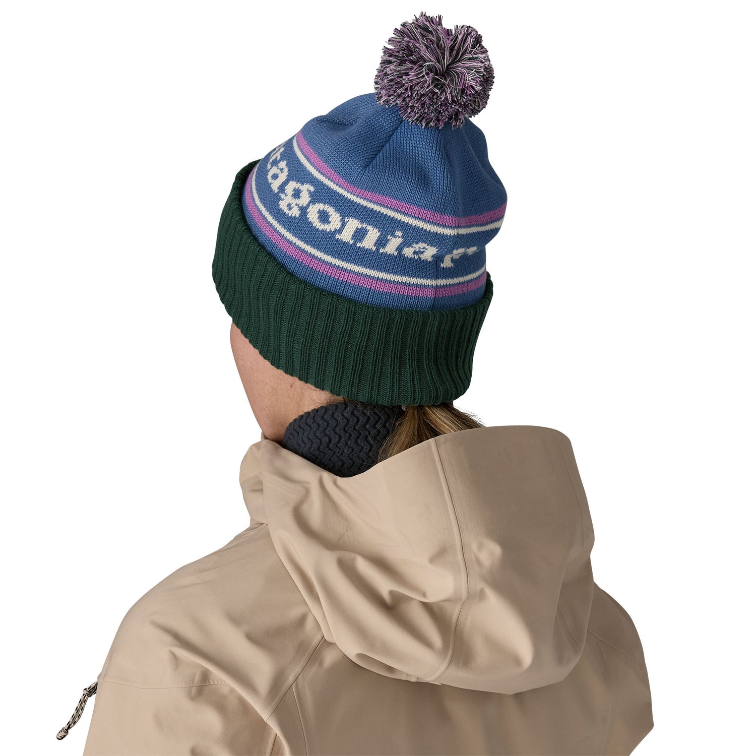Patagonia Powder Town Beanie -100% Recycled Polyester Park Stripe: Barnacle Blue Headwear