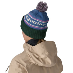 Patagonia Powder Town Beanie -100% Recycled Polyester Park Stripe: Barnacle Blue Headwear