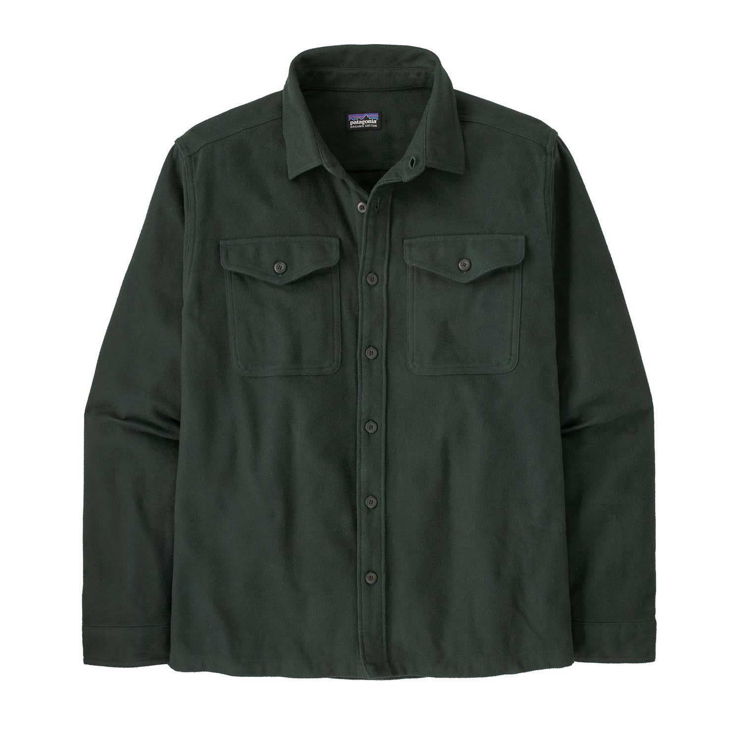 Patagonia M's Long-Sleeved Midweight Fjord Flannel Shirt - Organic Cotton Whole Weave: Old Growth Green Shirt