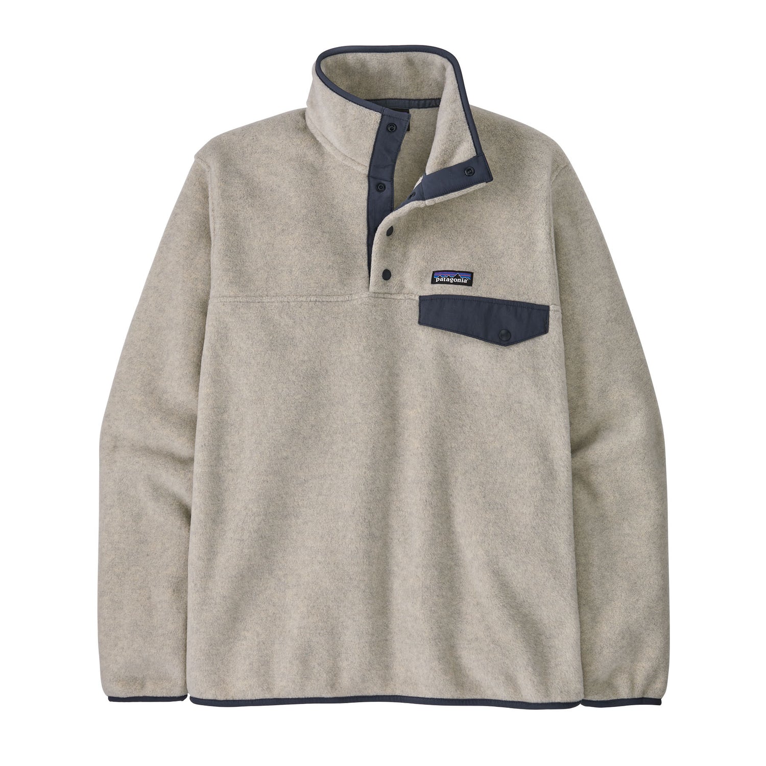 Patagonia M's LW Synch Snap-T Fleece Pullover - 100% Recycled Polyester Oatmeal Heather w Smolder Blue Shirt