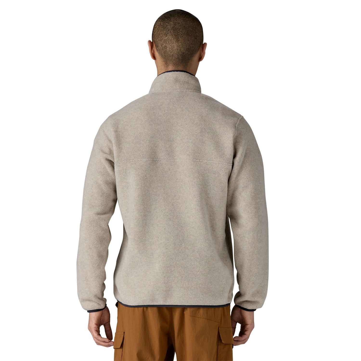 Patagonia M's LW Synch Snap-T Fleece Pullover - 100% Recycled Polyester Oatmeal Heather w Smolder Blue Shirt