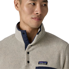 Patagonia M's LW Synch Snap-T Fleece Pullover - 100% Recycled Polyester Oatmeal Heather w Smolder Blue Shirt