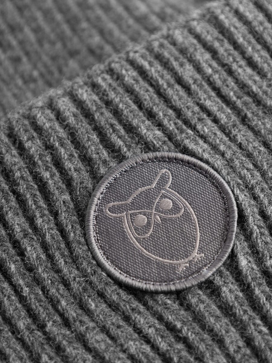 KnowledgeCotton Apparel Big Rib Beanie Dark Grey Melange Accessories