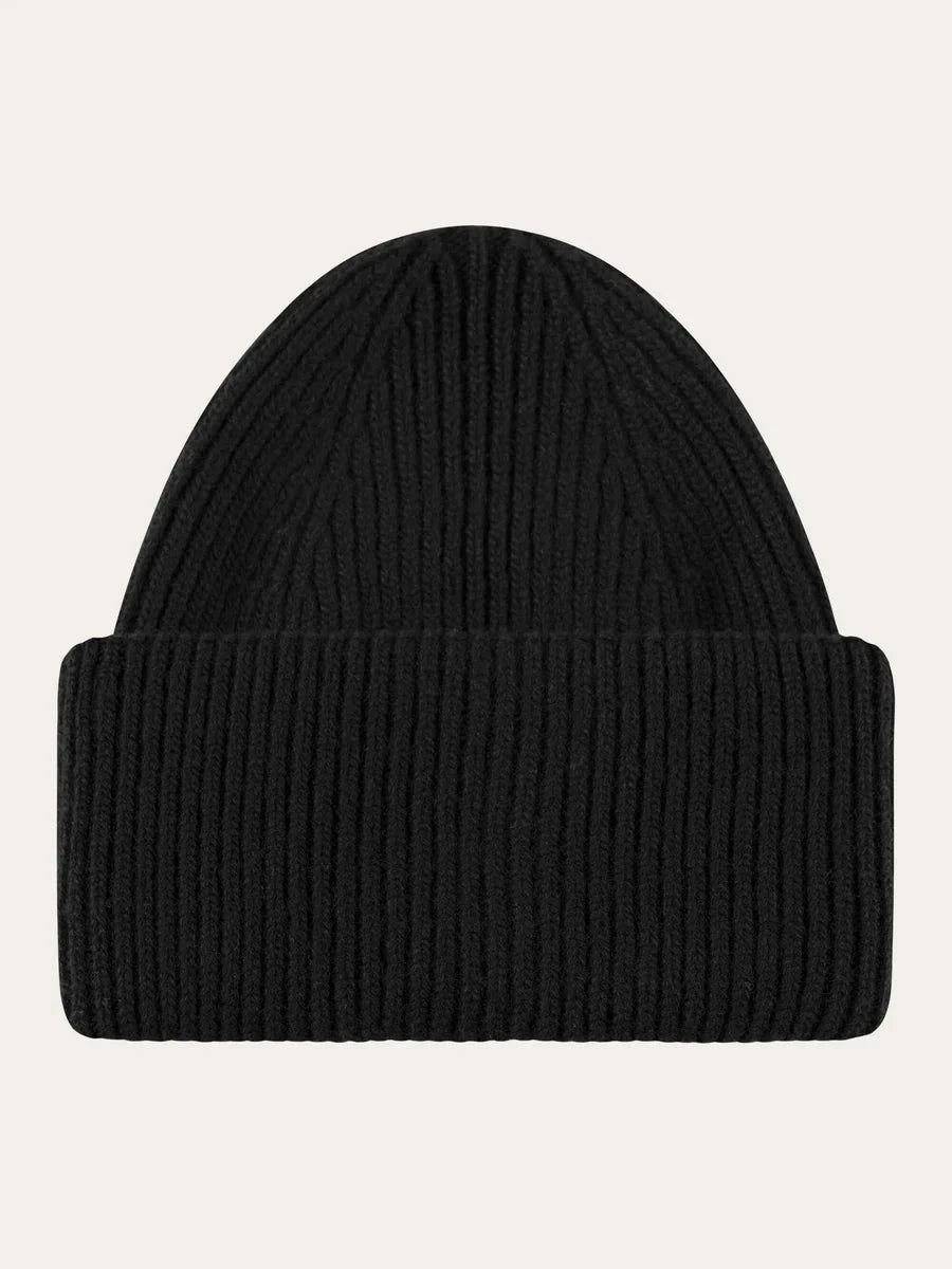 KnowledgeCotton Apparel Big Rib Beanie Jet Black Accessories