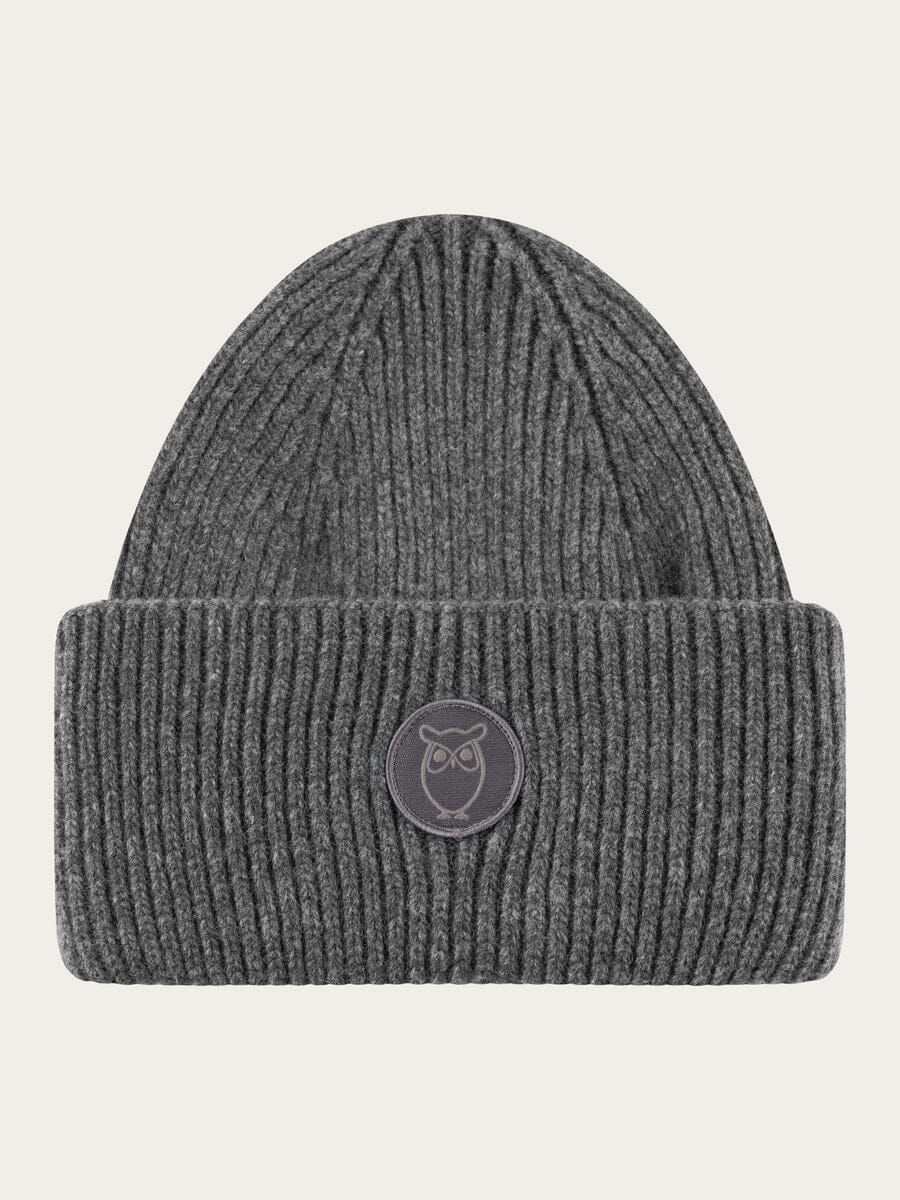 KnowledgeCotton Apparel Big Rib Beanie Dark Grey Melange Accessories