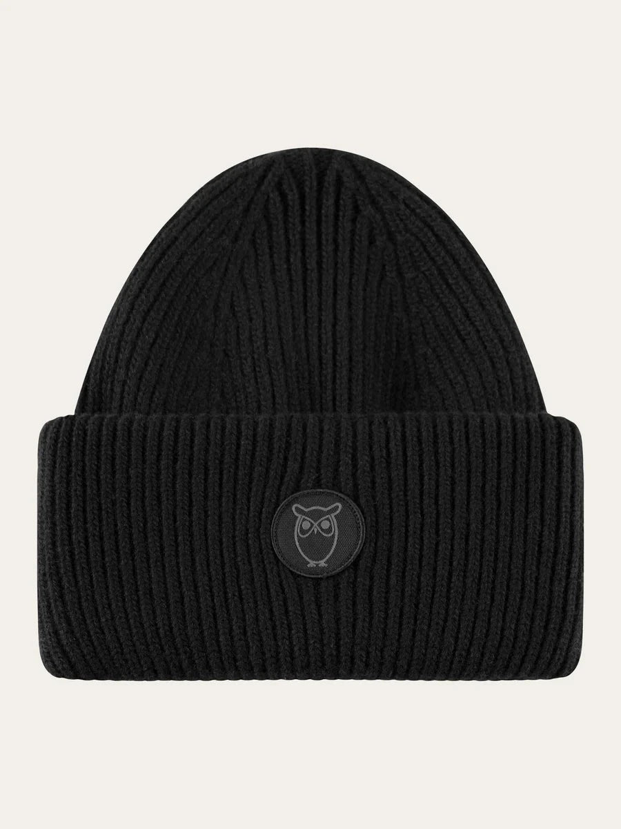 Big Rib Beanie Accessories KnowledgeCotton Apparel Jet Black