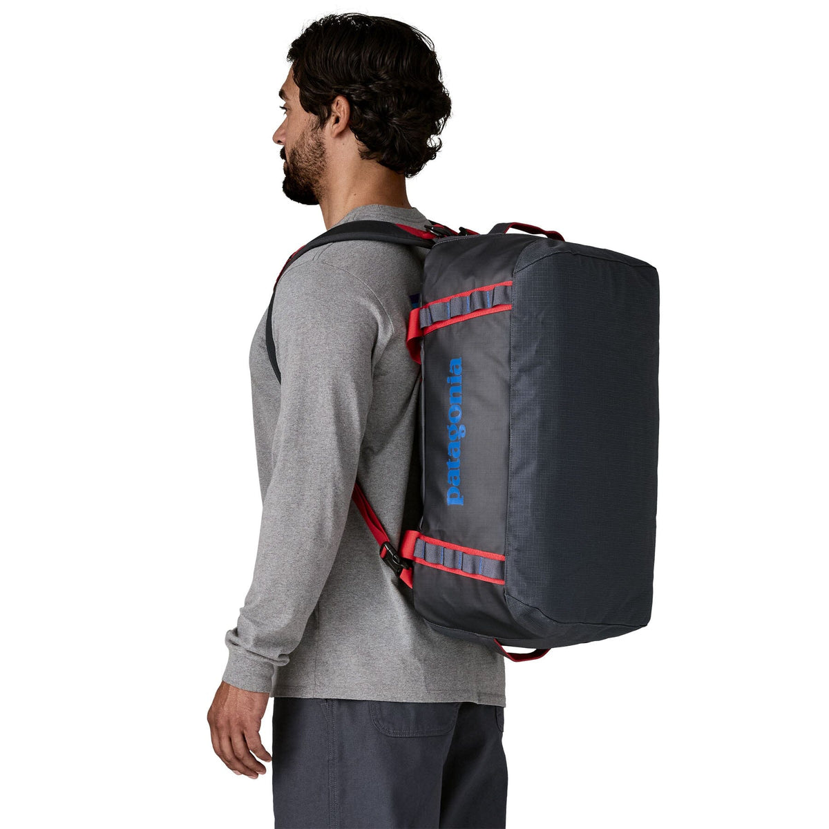 Patagonia Black Hole Duffel 40L - 100% postconsumer recycled polyester Smolder Blue w Amanita Red Bags