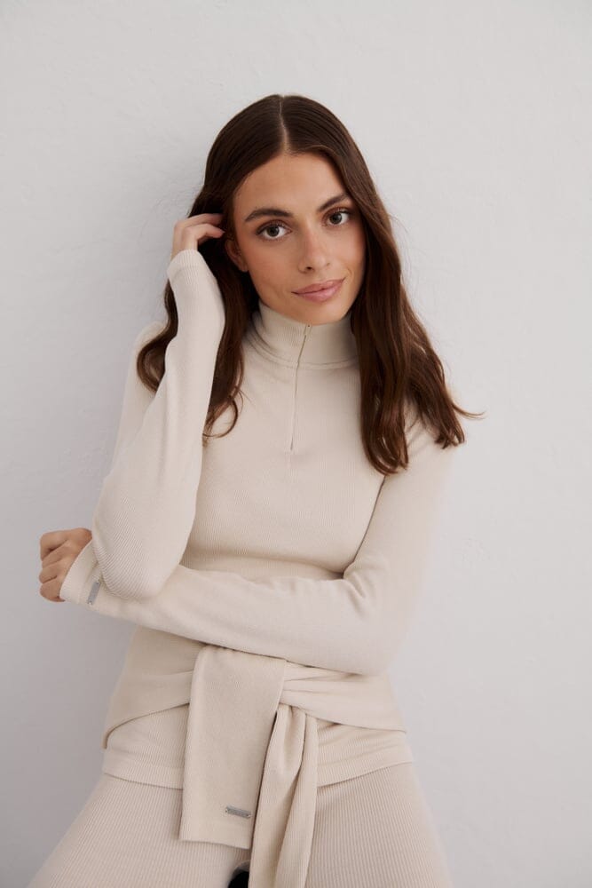 Ribbed Wool Half zip Sweaters Aimn