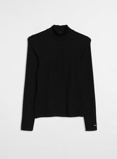 Black Ribbed Wool Half zip Sweaters Aimn 