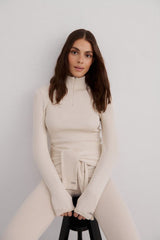 Black Ribbed Wool Half zip Sweaters Aimn Cafe Au Lait S 