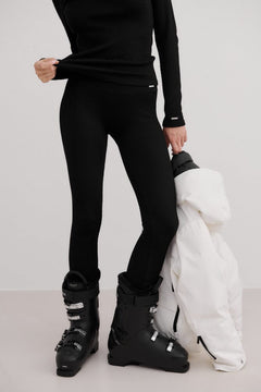 Black Ribbed Wool Leggings Tights Aimn 