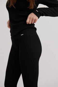 Black Ribbed Wool Leggings Tights Aimn 