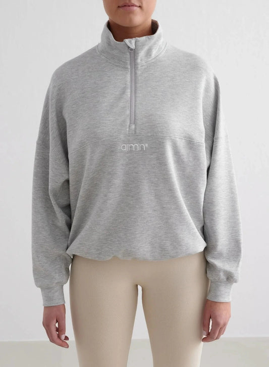 Aimn Comfy Modal Half Zip Light Grey Melange Sweaters