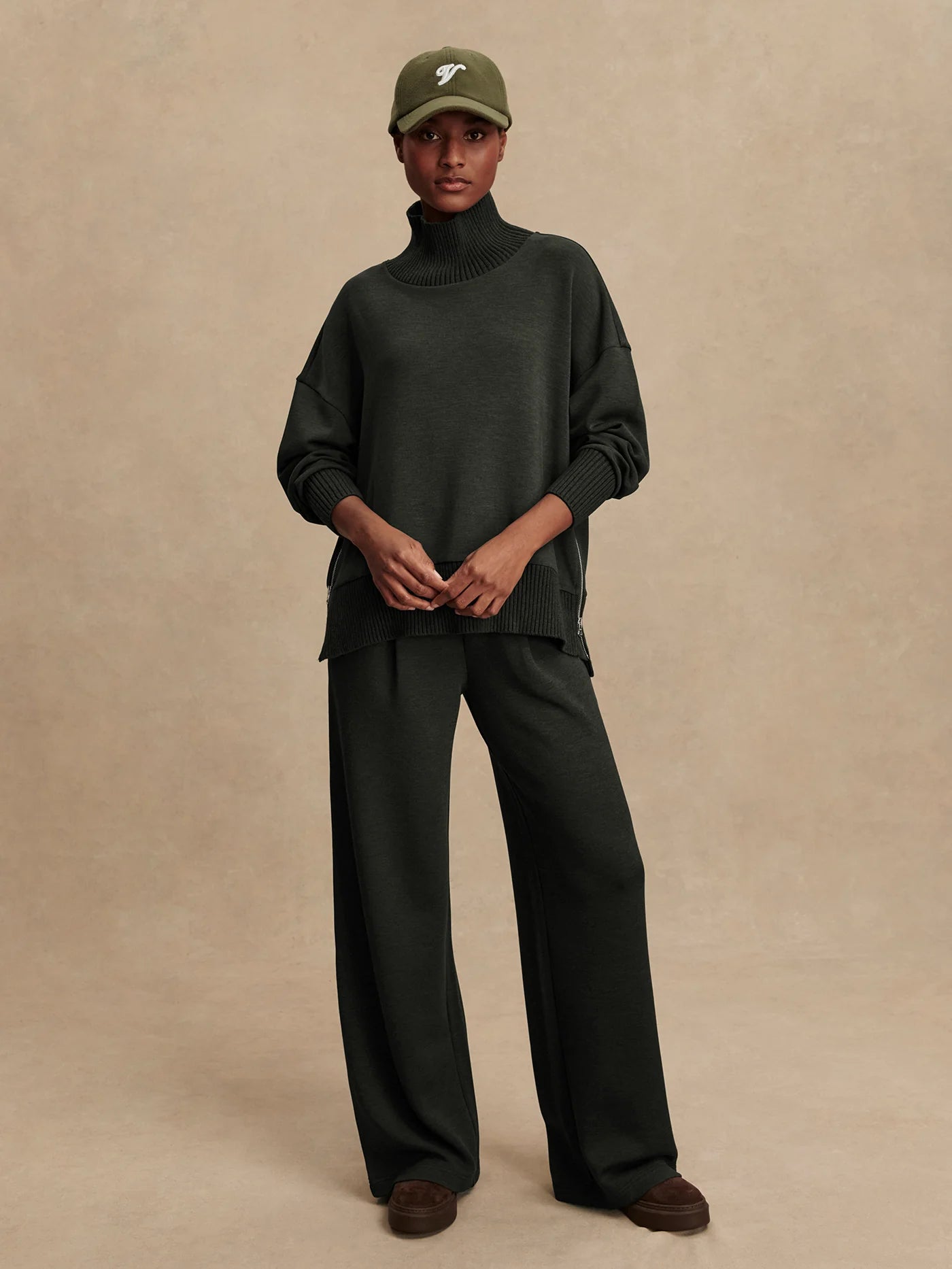Varley Barker High-Neck Sweat Olive Marl Shirt