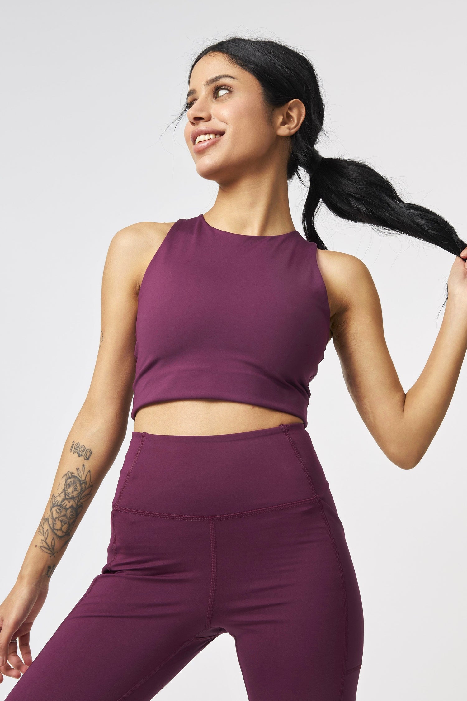 Girlfriend Collective Dylan Crop Tank Bra - Made from Recycled Plastic Bottles Plum Underwear