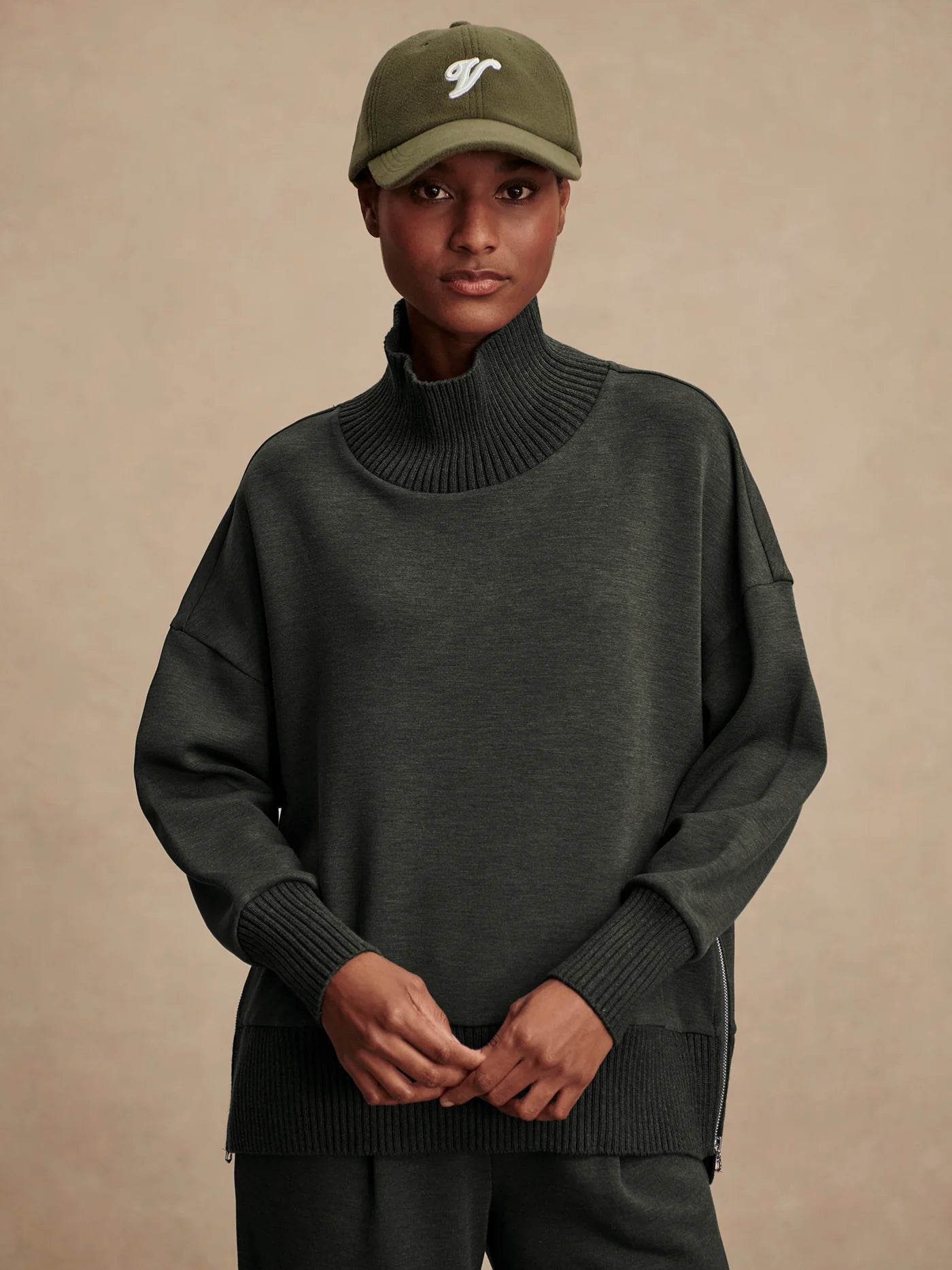 Varley Barker High-Neck Sweat Olive Marl Shirt